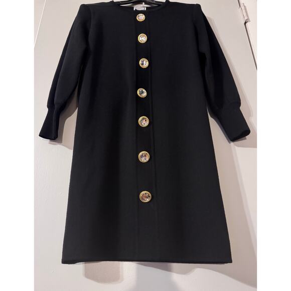 Auth. Vintage 80s Yves Saint Laurent Black Wool Sweater Midi Dress Size M - Picture 3 of 14